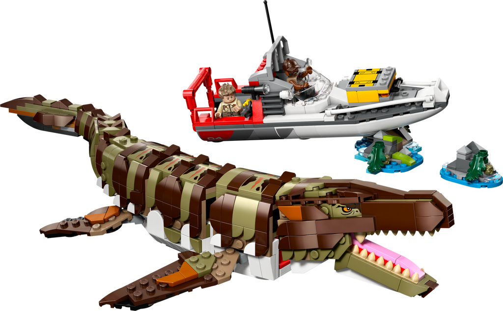 76974 Brick-Built Mosasaurus Boat Mission (Used) LEGO Jurassic World product image 1, provided for visual reference and